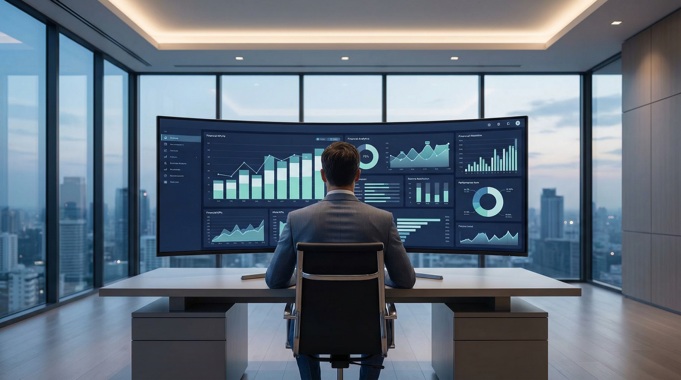 Executive viewing financial analytics dashboard